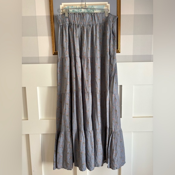 Jen's Pirate Booty Dresses & Skirts - Jen's Pirate Booty Gray Tiered Maxi Skirt with Pink Floral Motif Large